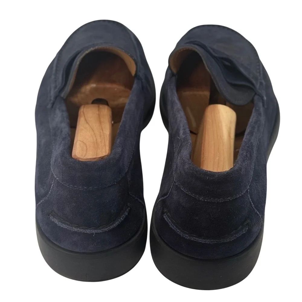 Salvatore Ferragamo Mens Navy Blue Suede Penny Loafers Moc Made in Italy 8 EE - Picture 5 of 10